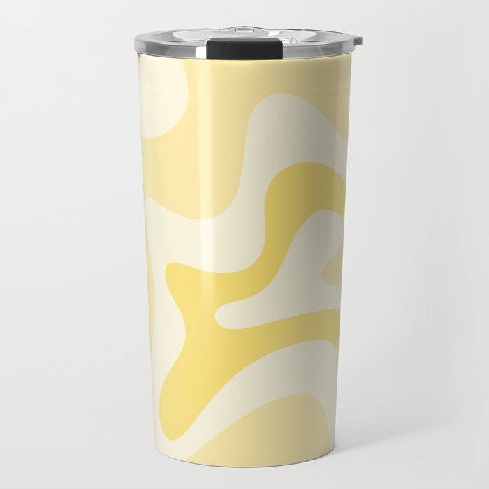 Retro Liquid Swirl Abstract Square in Soft Pale Pastel Yellow Travel Mug Gallery Image 1