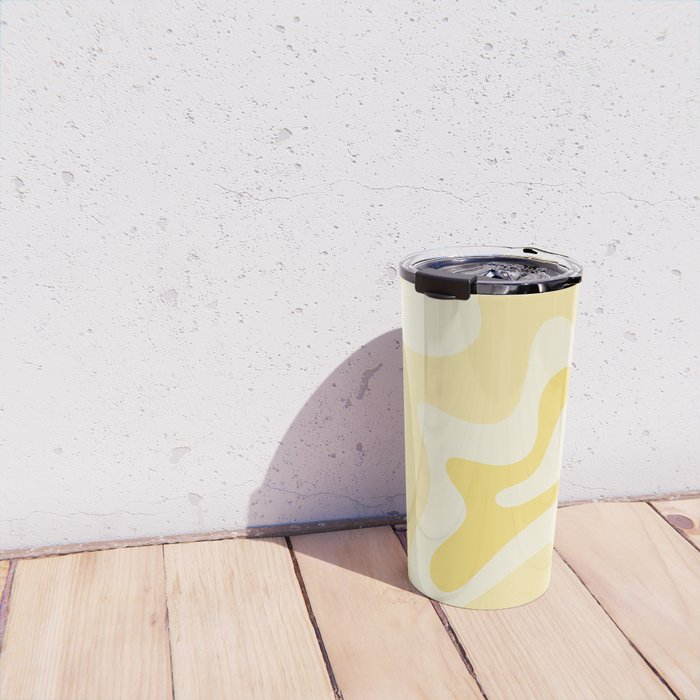 Retro Liquid Swirl Abstract Square in Soft Pale Pastel Yellow Travel Mug Gallery Image 4