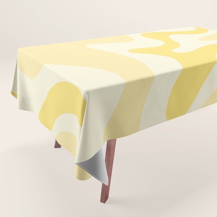 Retro Liquid Swirl Abstract Square in Soft Pale Pastel Yellow Tablecloth Gallery Image 1