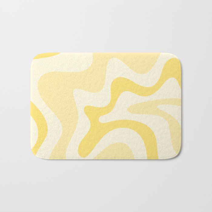 Retro Liquid Swirl Abstract Square in Soft Pale Pastel Yellow Bath Mat Gallery Image 1