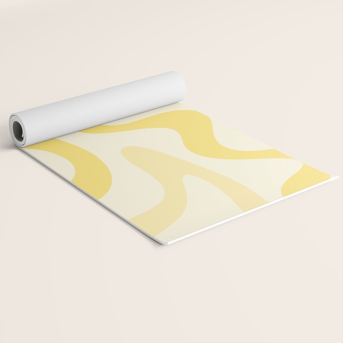 Retro Liquid Swirl Abstract Square in Soft Pale Pastel Yellow Yoga Mat Gallery Image 2