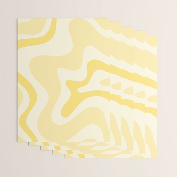 Retro Liquid Swirl Abstract Square in Soft Pale Pastel Yellow Wrapping Paper Gallery Image 3