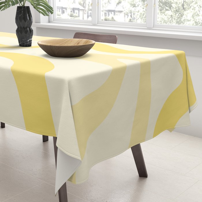 Retro Liquid Swirl Abstract Square in Soft Pale Pastel Yellow Tablecloth Gallery Image 3