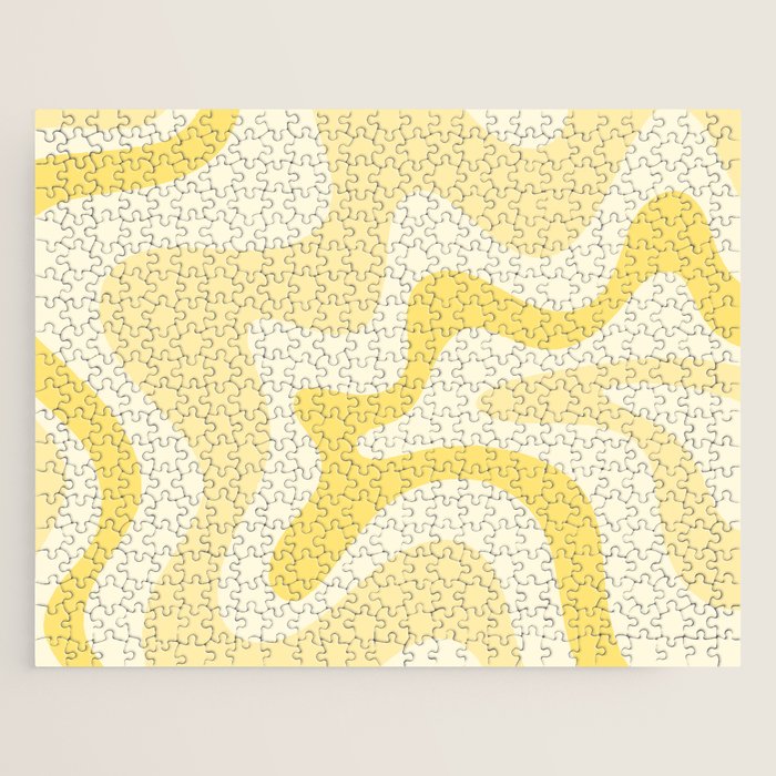Retro Liquid Swirl Abstract Square in Soft Pale Pastel Yellow Jigsaw Puzzle Gallery Image 1