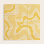 Retro Liquid Swirl Abstract Square in Soft Pale Pastel Yellow Wood Wall Art Gallery Image 1