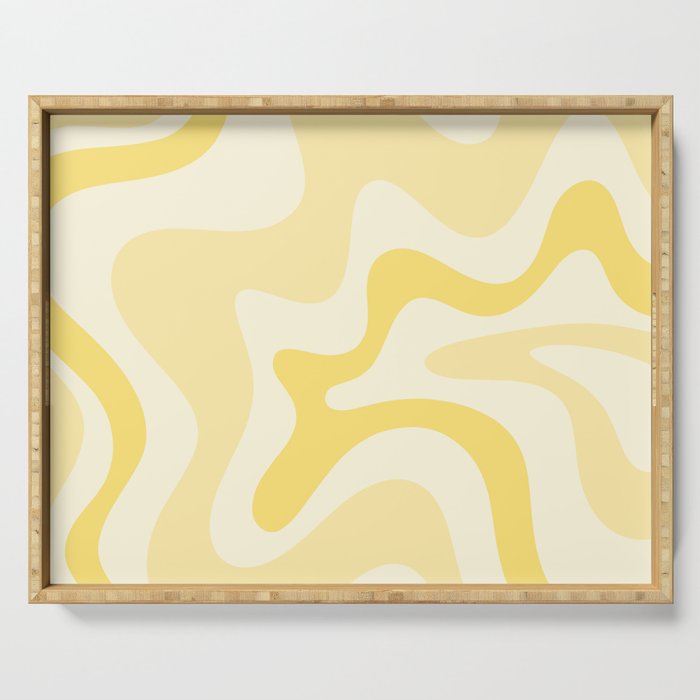 Retro Liquid Swirl Abstract Square in Soft Pale Pastel Yellow Serving Tray Gallery Image 1