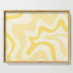Retro Liquid Swirl Abstract Square in Soft Pale Pastel Yellow Serving Tray Gallery Image 1