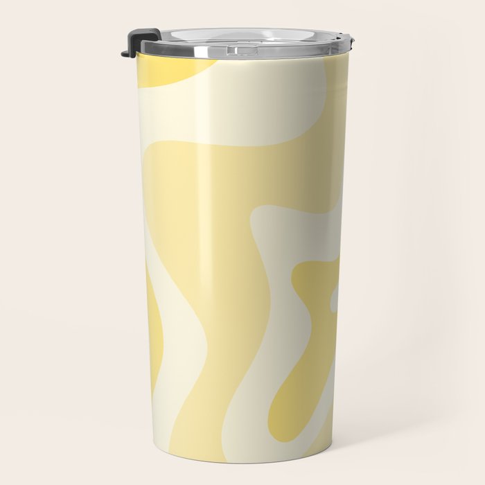 Retro Liquid Swirl Abstract Square in Soft Pale Pastel Yellow Travel Mug Gallery Image 3