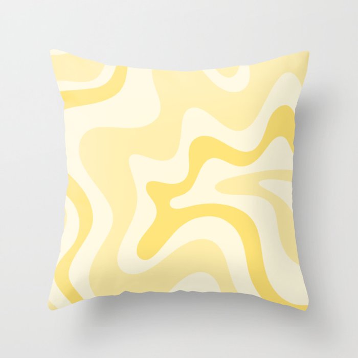 Retro Liquid Swirl Abstract Square in Soft Pale Pastel Yellow Throw Pillow Gallery Image 1