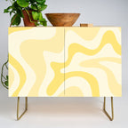 Retro Liquid Swirl Abstract Square in Soft Pale Pastel Yellow Credenza Gallery Image 1