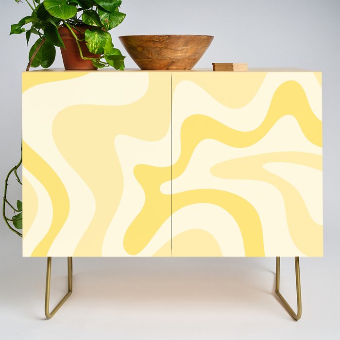Retro Liquid Swirl Abstract Square in Soft Pale Pastel Yellow Credenza Gallery Image 1