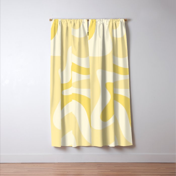 Retro Liquid Swirl Abstract Square in Soft Pale Pastel Yellow Window Curtain Gallery Image 3