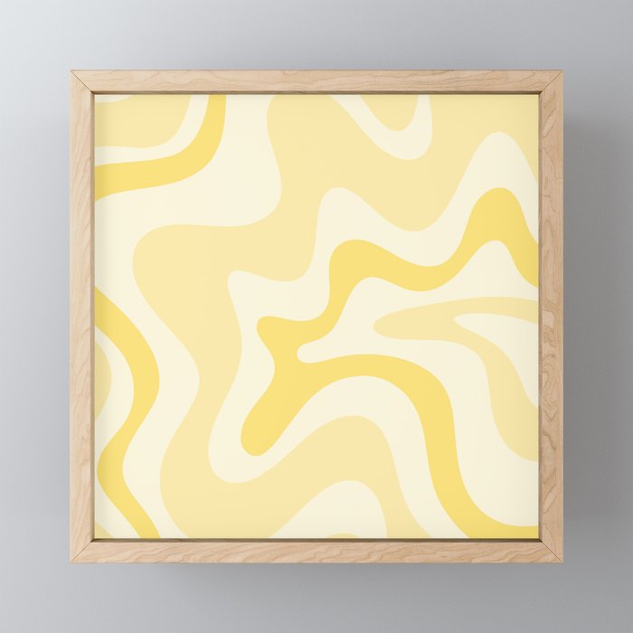 Retro Liquid Swirl Abstract Square in Soft Pale Pastel Yellow Mini Art Print Gallery Image 1