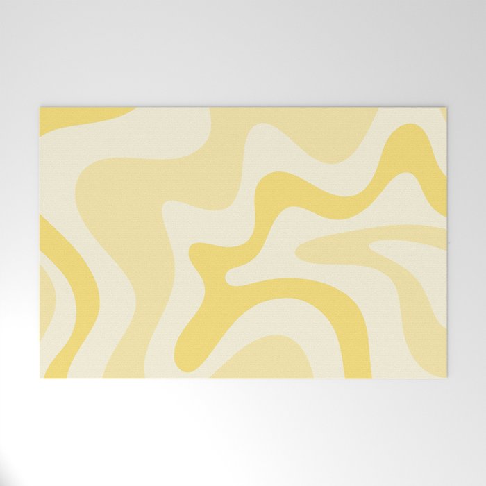 Retro Liquid Swirl Abstract Square in Soft Pale Pastel Yellow Welcome Mat Gallery Image 1