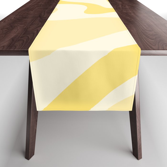 Retro Liquid Swirl Abstract Square in Soft Pale Pastel Yellow Table Runner Gallery Image 1