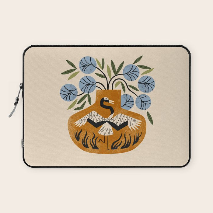 Blue Peonies And Crane Vase Laptop Sleeve Gallery Image 1