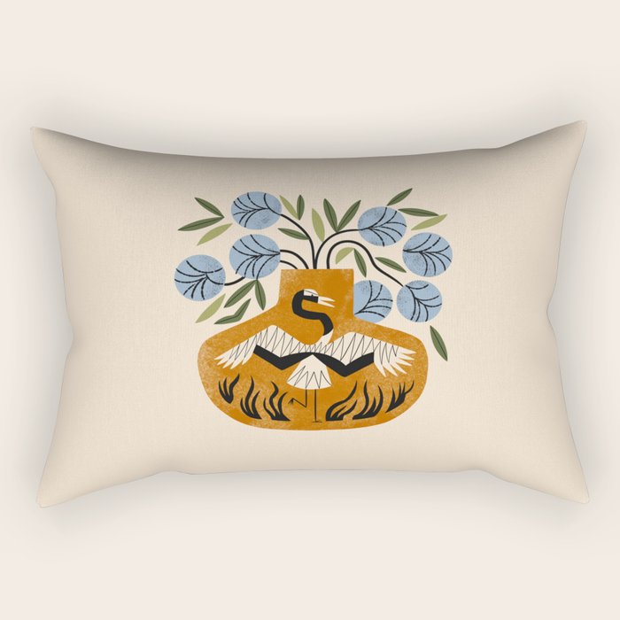 Blue Peonies And Crane Vase Rectangular Pillow Gallery Image 2