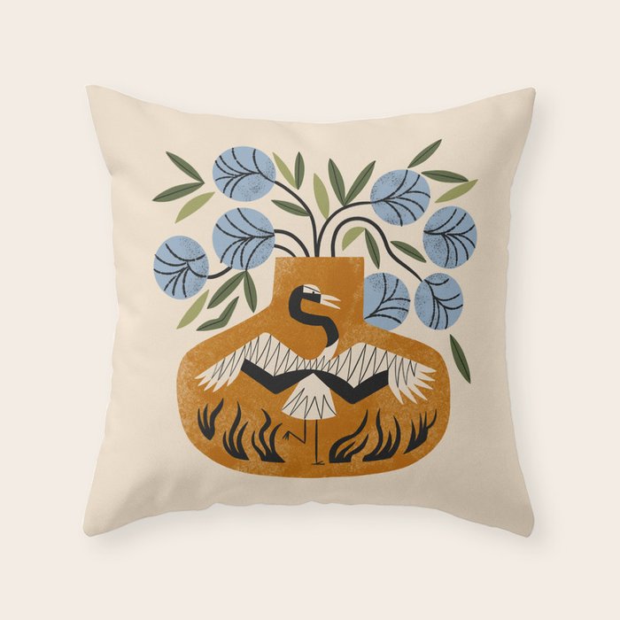 Blue Peonies And Crane Vase Throw Pillow Gallery Image 6