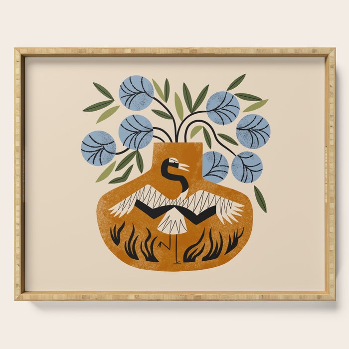Blue Peonies And Crane Vase Serving Tray Gallery Image 1