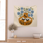 Blue Peonies And Crane Vase Wall Tapestry Gallery Image 2