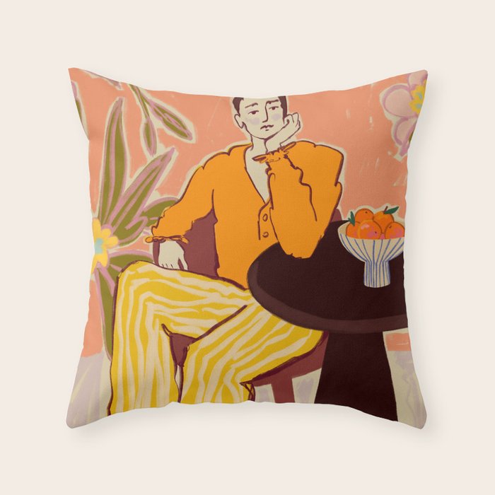 GIRL WITH ORANGES Throw Pillow Gallery Image 6