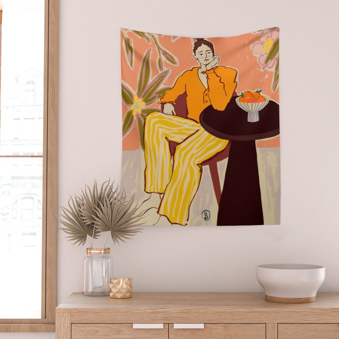 GIRL WITH ORANGES Wall Tapestry Gallery Image 2