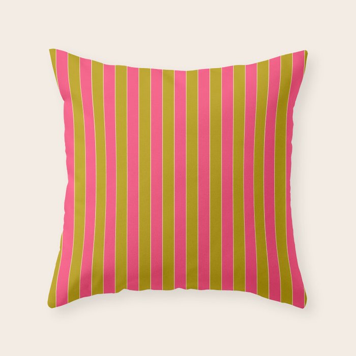 Bold Stripes Vertical Colorful Eclectic Pink and Chartreuse Pattern Throw Pillow Gallery Image 6