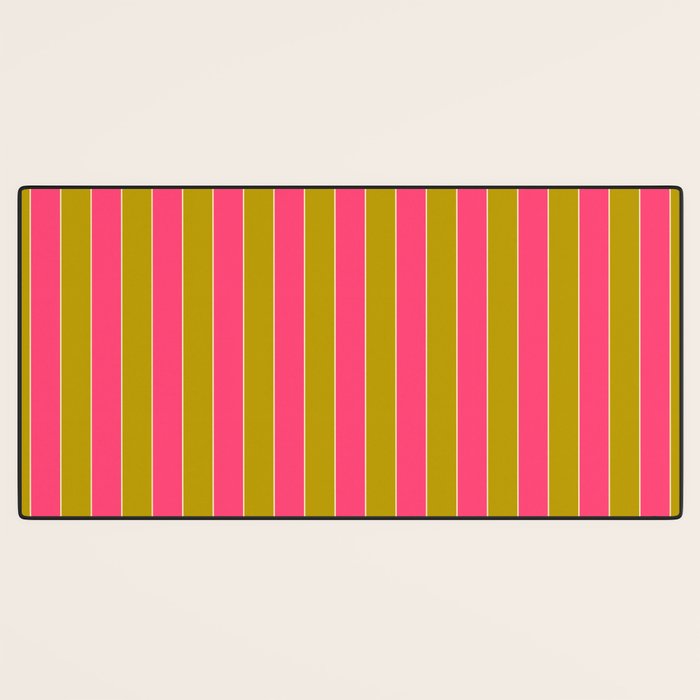 Bold Stripes Vertical Colorful Eclectic Pink and Chartreuse Pattern Desk Mat Gallery Image 3