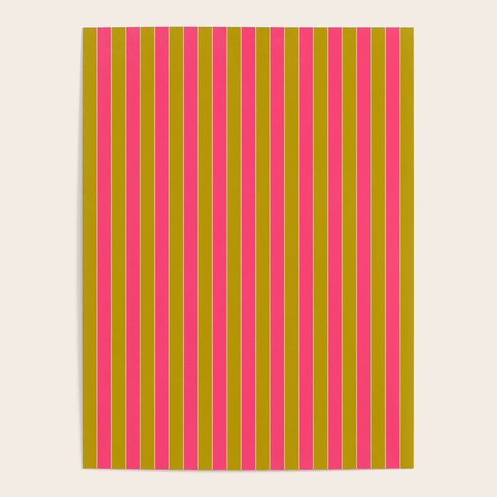 Bold Stripes Vertical Colorful Eclectic Pink and Chartreuse Pattern Poster Gallery Image 1