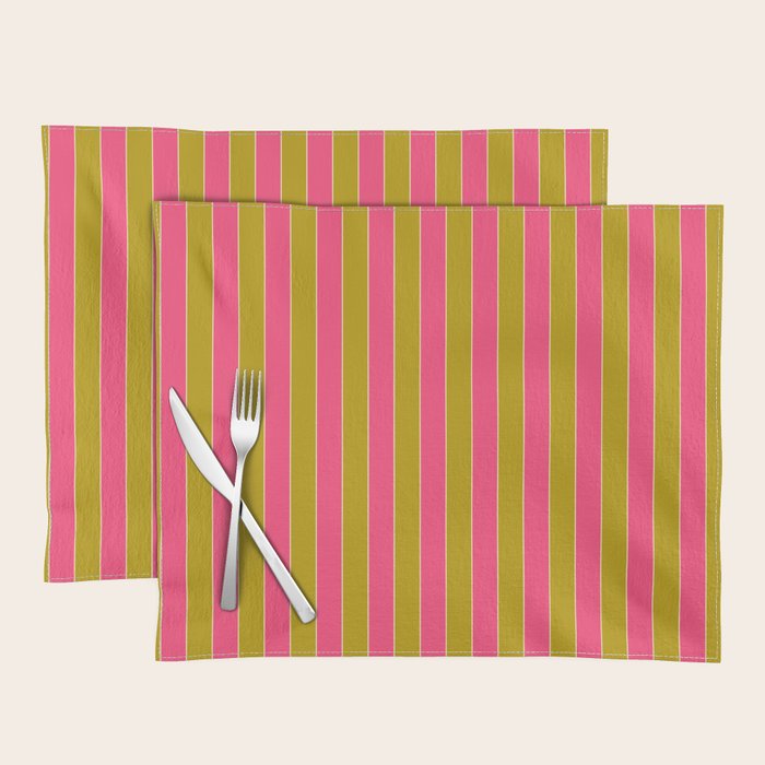 Bold Stripes Vertical Colorful Eclectic Pink and Chartreuse Pattern Placemat Gallery Image 1