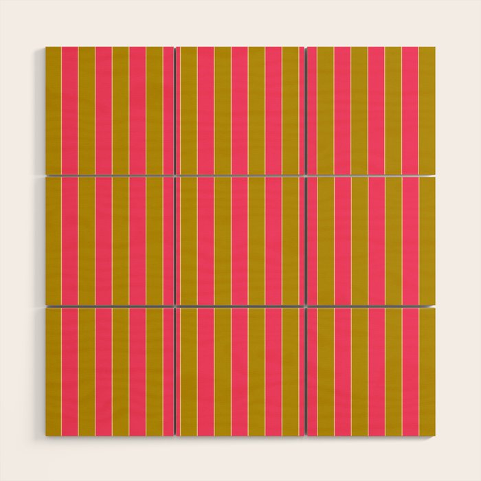 Bold Stripes Vertical Colorful Eclectic Pink and Chartreuse Pattern Wood Wall Art Gallery Image 1