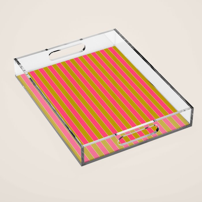 Bold Stripes Vertical Colorful Eclectic Pink and Chartreuse Pattern Acrylic Tray Gallery Image 1