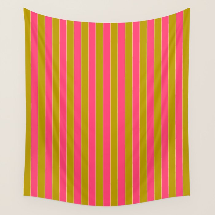 Bold Stripes Vertical Colorful Eclectic Pink and Chartreuse Pattern Wall Tapestry Gallery Image 4