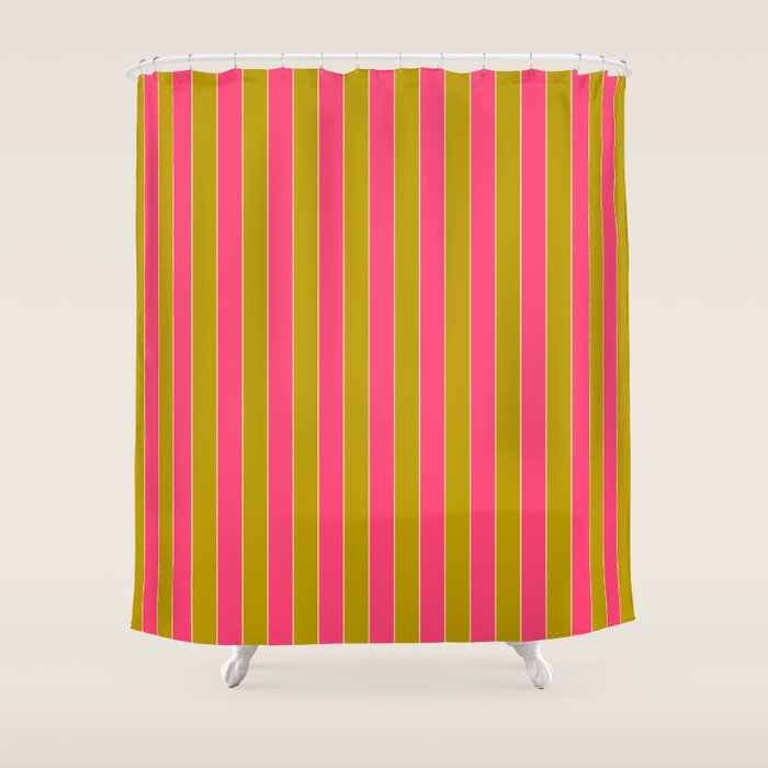 Bold Stripes Vertical Colorful Eclectic Pink and Chartreuse Pattern Shower Curtain Gallery Image 1
