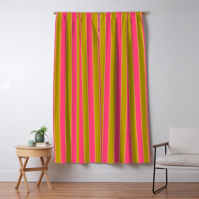 Bold Stripes Vertical Colorful Eclectic Pink and Chartreuse Pattern Window Curtain Gallery Image 5