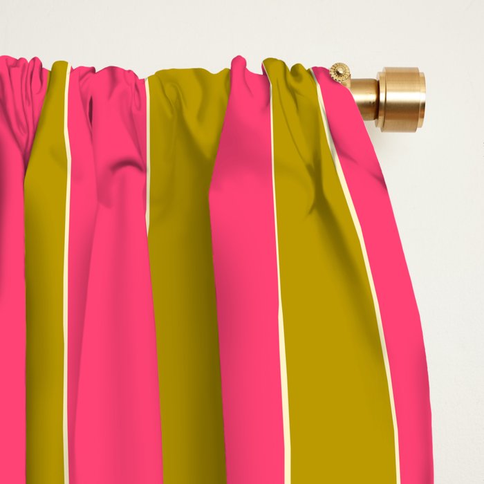 Bold Stripes Vertical Colorful Eclectic Pink and Chartreuse Pattern Window Curtain Gallery Image 2
