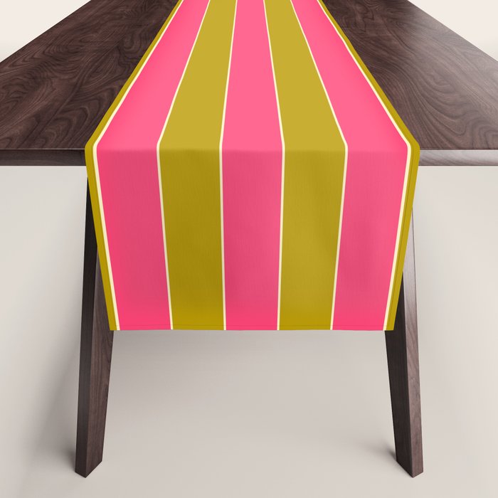 Bold Stripes Vertical Colorful Eclectic Pink and Chartreuse Pattern Table Runner Gallery Image 1
