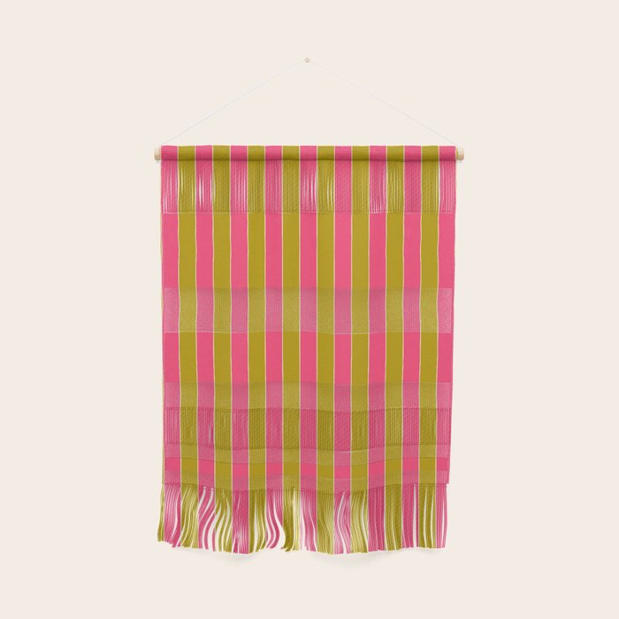 Bold Stripes Vertical Colorful Eclectic Pink and Chartreuse Pattern Wall Hanging Gallery Image 1