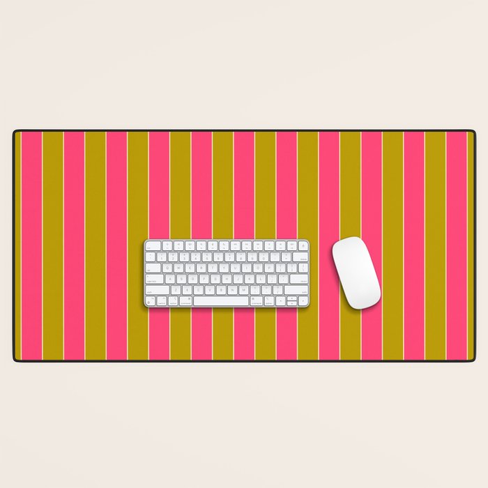 Bold Stripes Vertical Colorful Eclectic Pink and Chartreuse Pattern Desk Mat Gallery Image 1
