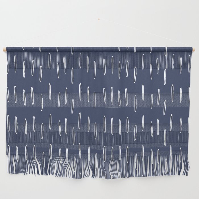Boho Prints, Raindrops, Indigo Blue, Minimalism, Abstract Art Wall Hanging Gallery Image 1