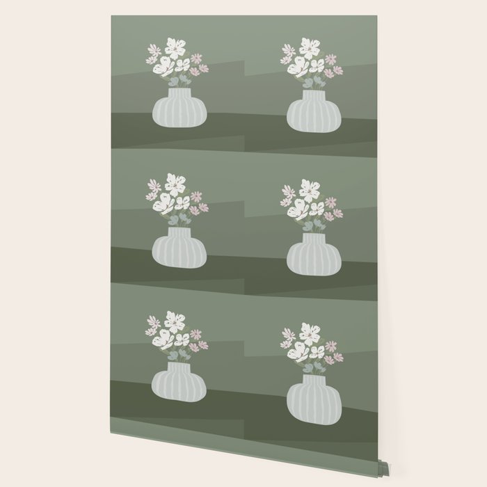 Wildflower bouquet in vase illustration - muted pink, beige and sage green flowers  Wallpaper Gallery Image 2
