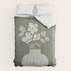 Wildflower bouquet in vase illustration - muted pink, beige and sage green flowers  Comforter Gallery Image 6