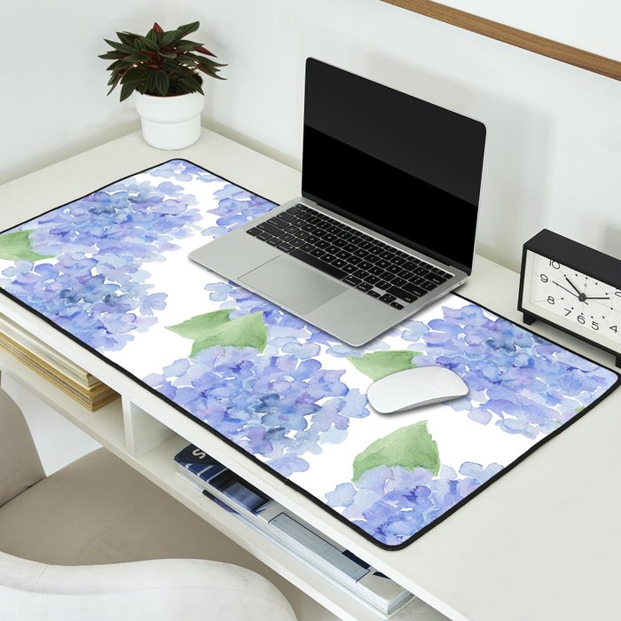 Elegant lavender lilac watercolor hydrangea floral Desk Mat Gallery Image 2