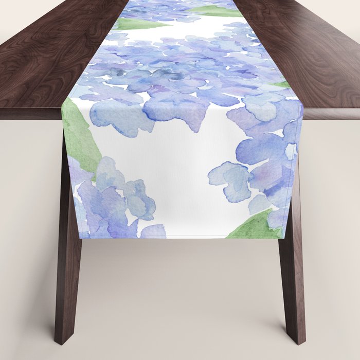 Elegant lavender lilac watercolor hydrangea floral Table Runner Gallery Image 1
