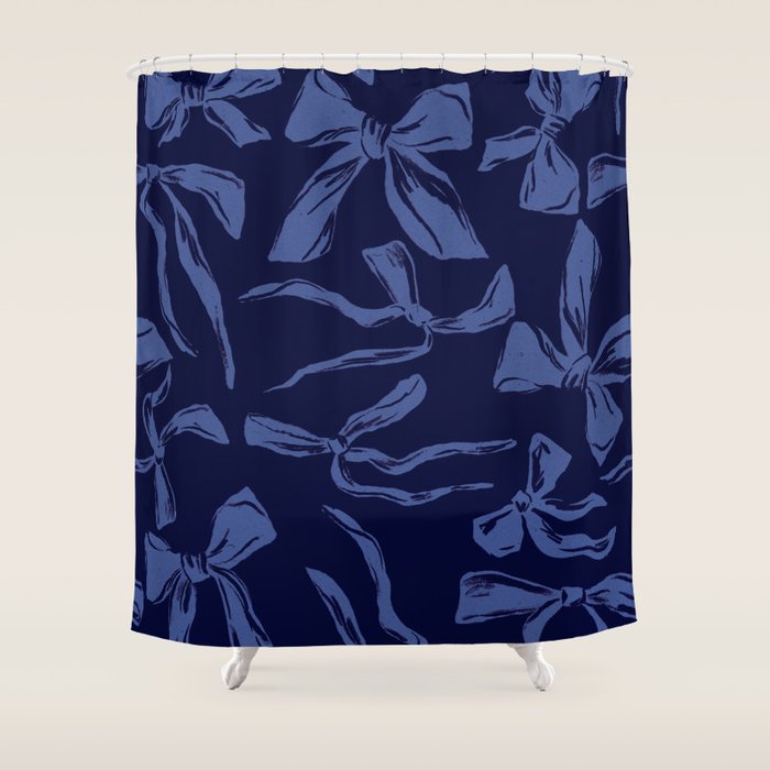 Blue bow pattern with dark background Shower Curtain Gallery Image 1