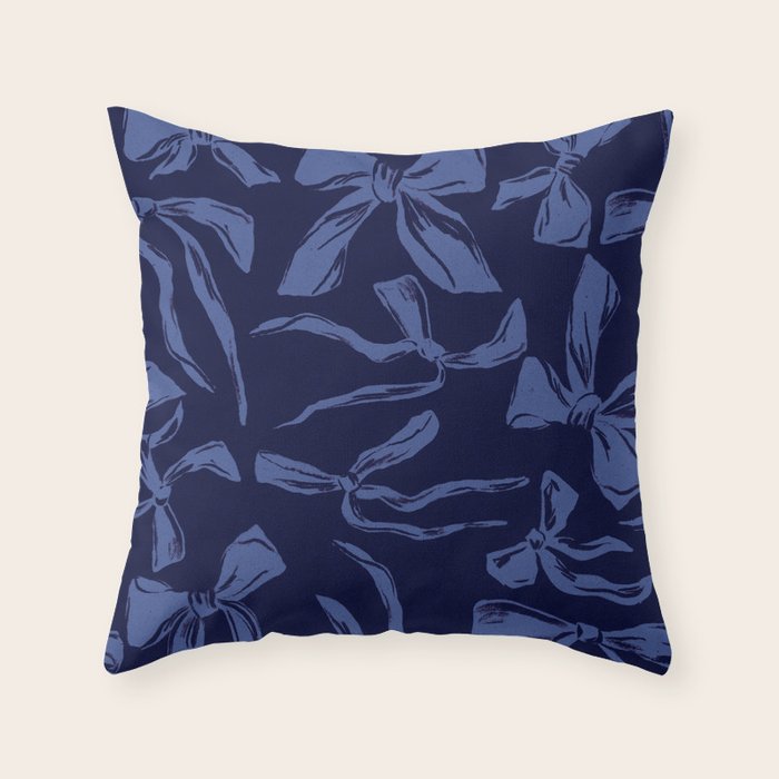 Blue bow pattern with dark background Throw Pillow Gallery Image 6