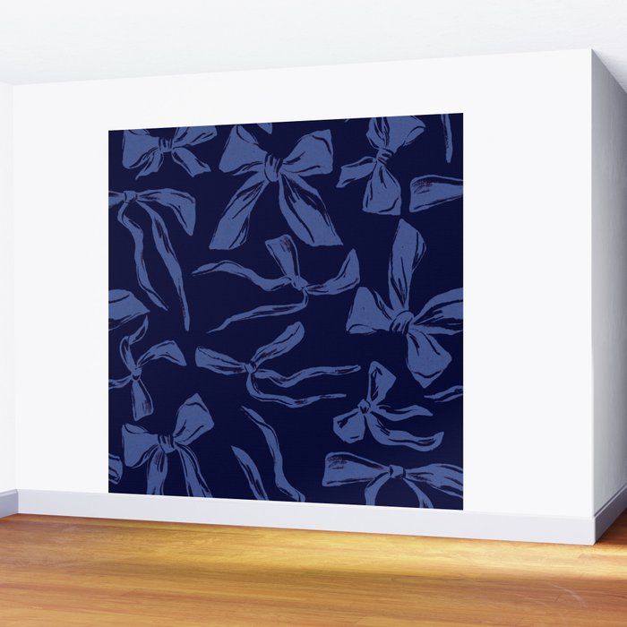 Blue bow pattern with dark background Wall Mural Gallery Image 2