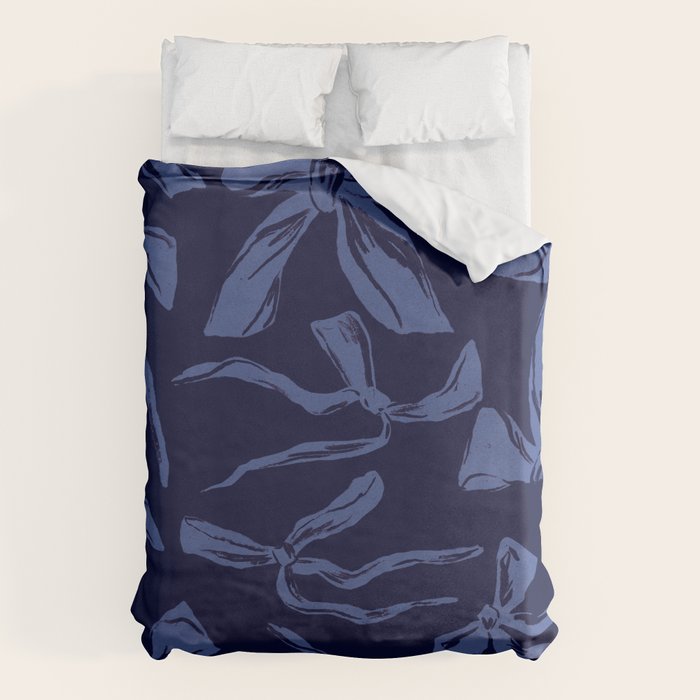 Blue bow pattern with dark background Duvet Cover Gallery Image 6