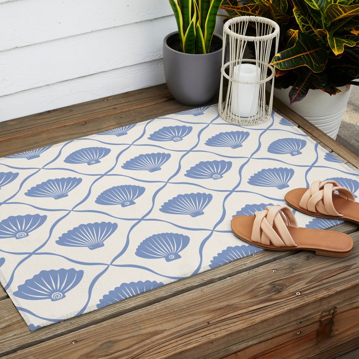 Coastal Ocean Blue Seashells Outdoor Rug Gallery Image 2