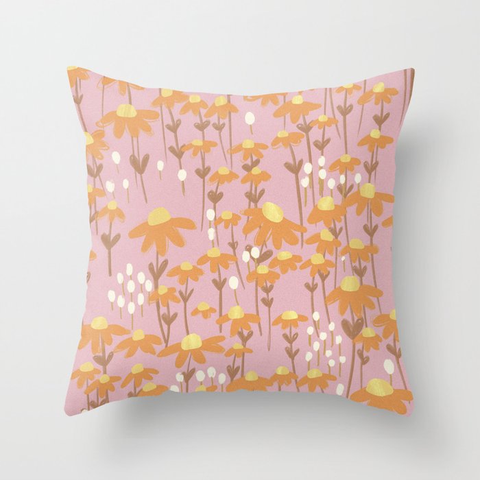 Chamomile Dream Pink Throw Pillow Gallery Image 1